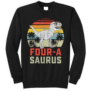 Four A Saurus Birthday T Rex 4 Year Old Dino 4th Dinosaur Sweatshirt