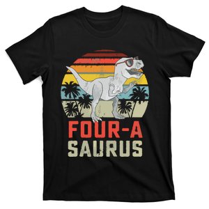 Four A Saurus Birthday T Rex 4 Year Old Dino 4th Dinosaur T-Shirt