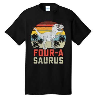 Four A Saurus Birthday T Rex 4 Year Old Dino 4th Dinosaur Tall T-Shirt