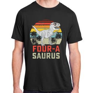 Four A Saurus Birthday T Rex 4 Year Old Dino 4th Dinosaur Adult ChromaSoft Performance T-Shirt