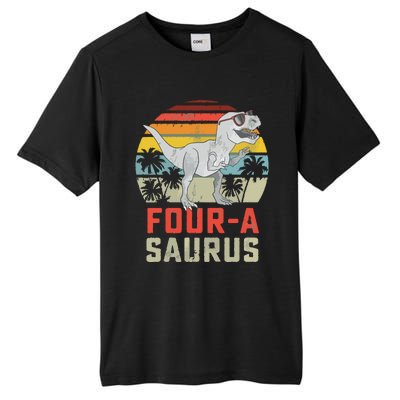 Four A Saurus Birthday T Rex 4 Year Old Dino 4th Dinosaur Tall Fusion ChromaSoft Performance T-Shirt