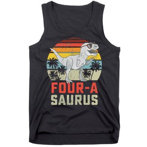 Four A Saurus Birthday T Rex 4 Year Old Dino 4th Dinosaur Tank Top