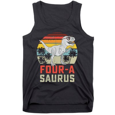 Four A Saurus Birthday T Rex 4 Year Old Dino 4th Dinosaur Tank Top