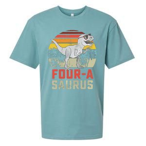 Four A Saurus Birthday T Rex 4 Year Old Dino 4th Dinosaur Sueded Cloud Jersey T-Shirt