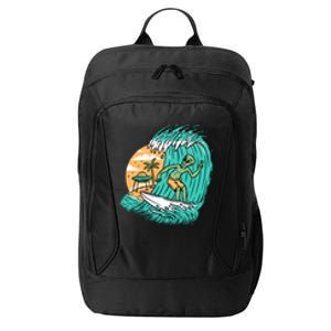 Funny Aliens Surfing On The Beach Holiday City Backpack