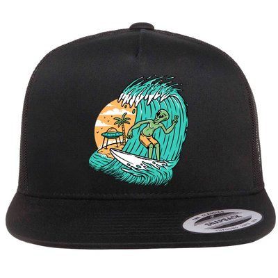 Funny Aliens Surfing On The Beach Holiday Flatbill Hat