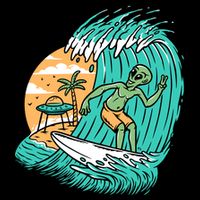 Funny Aliens Surfing On The Beach Holiday Flat Bill Trucker Hat