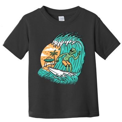 Funny Aliens Surfing On The Beach Holiday Toddler T-Shirt