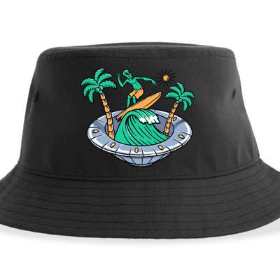 Funny Alien Surfing Inside UFO Holiday Gift Surf Sustainable Bucket Hat