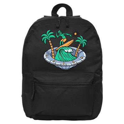 Funny Alien Surfing Inside UFO Holiday Gift Surf 16 in Basic Backpack