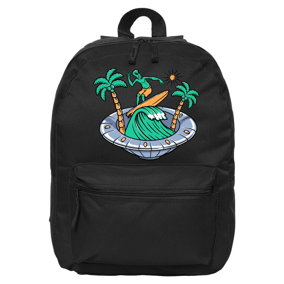 Funny Alien Surfing Inside UFO Holiday Gift Surf 16 in Basic Backpack