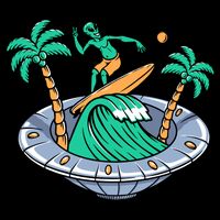 Funny Alien Surfing Inside UFO Holiday Gift Surf 16 in Basic Backpack