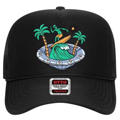 Funny Alien Surfing Inside UFO Holiday Gift Surf Trucker Hat
