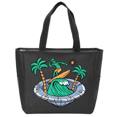Funny Alien Surfing Inside UFO Holiday Gift Surf Zip Tote Bag