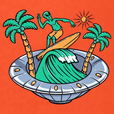 Funny Alien Surfing Inside UFO Holiday Gift Surf T-Shirt