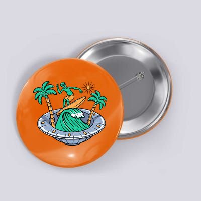 Funny Alien Surfing Inside UFO Holiday Gift Surf Button