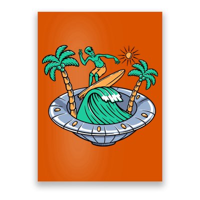 Funny Alien Surfing Inside UFO Holiday Gift Surf Poster