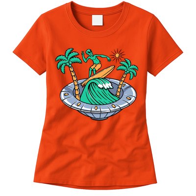 Funny Alien Surfing Inside UFO Holiday Gift Surf Womens T-Shirt