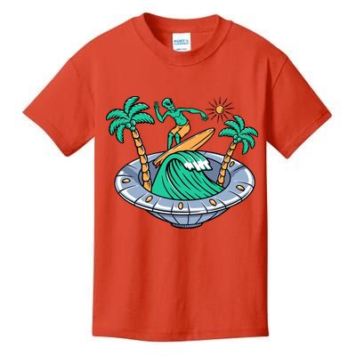 Funny Alien Surfing Inside UFO Holiday Gift Surf Kids T-Shirt