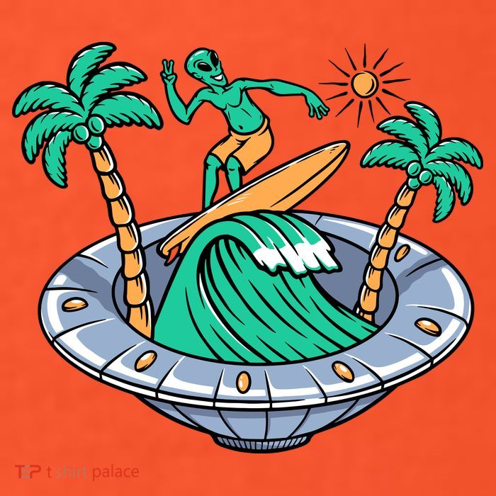 Funny Alien Surfing Inside UFO Holiday Gift Surf Kids T-Shirt