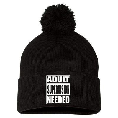 Funny Adult Supervision Needed Pom Pom 12in Knit Beanie