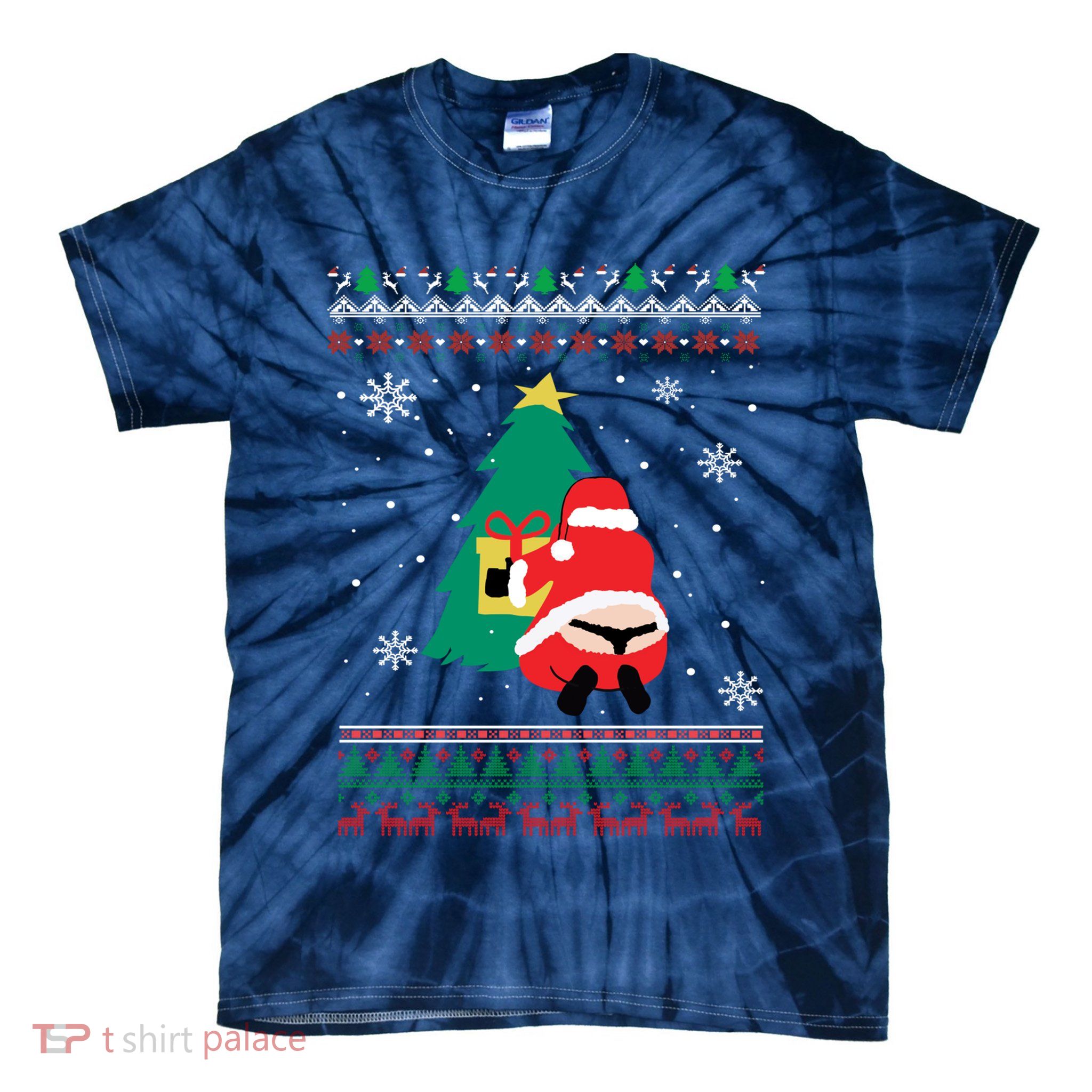 Funny Adult Santa's Whale Tail Thongs Ugly Christmas Sweater Tie-Dye T-Shirt