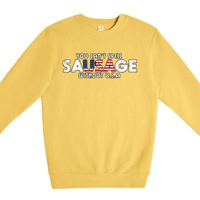 Funny America Sausage Usa Griller American Bbq Grilling Funny Gift Premium Crewneck Sweatshirt