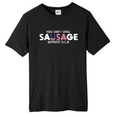 Funny America Sausage Usa Griller American Bbq Grilling Funny Gift Tall Fusion ChromaSoft Performance T-Shirt