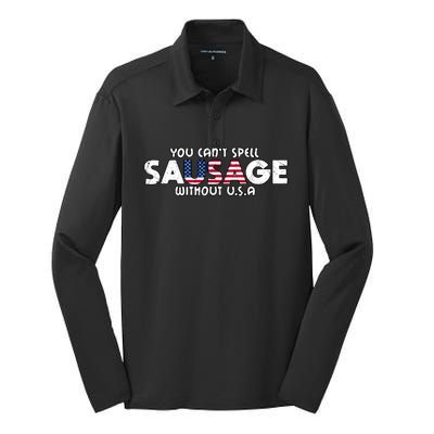 Funny America Sausage Usa Griller American Bbq Grilling Funny Gift Silk Touch Performance Long Sleeve Polo