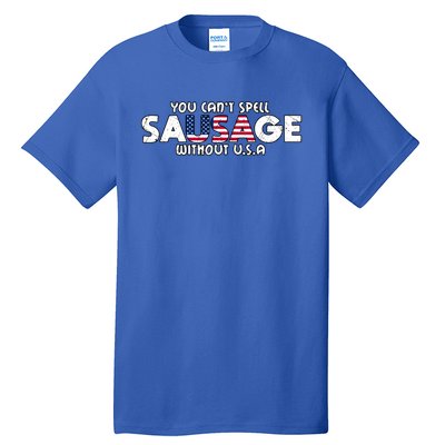 Funny America Sausage Usa Griller American Bbq Grilling Funny Gift Tall T-Shirt