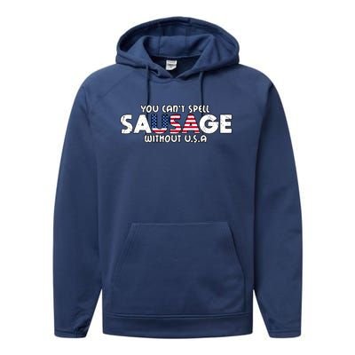 Funny America Sausage Usa Griller American Bbq Grilling Funny Gift Performance Fleece Hoodie