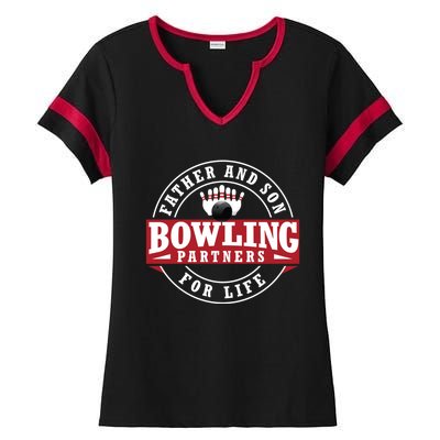 Father And Son Bowling Partners For Life Gift Ladies Halftime Notch Neck Tee