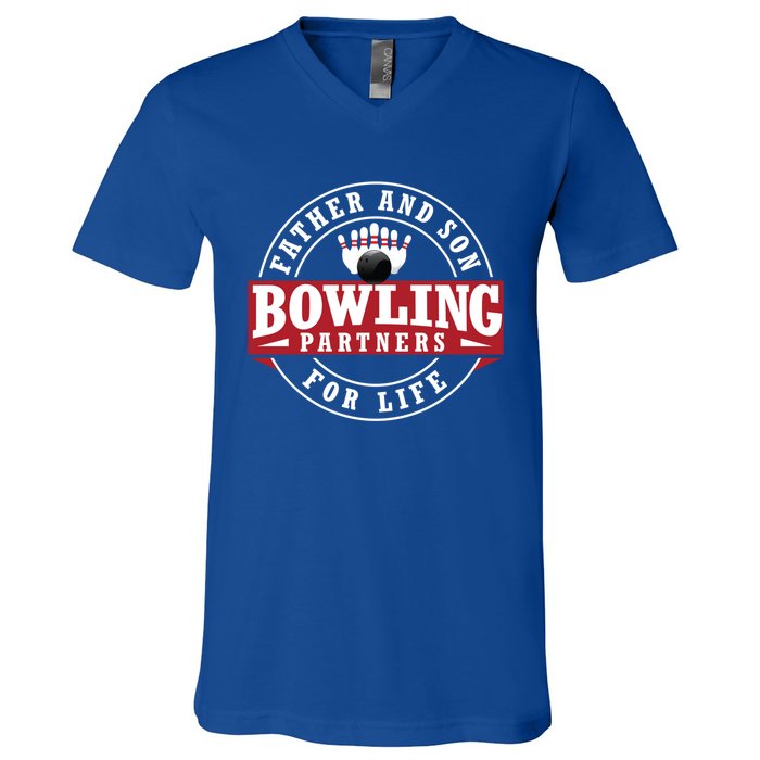 Father And Son Bowling Partners For Life Gift V-Neck T-Shirt