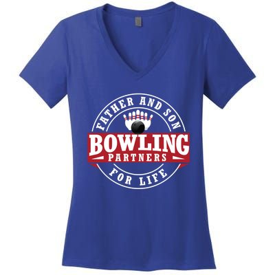 Father And Son Bowling Partners For Life Gift Women's V-Neck T-Shirt