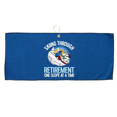 Funny Alpine Skiing Through Retirement One Slope At A Time Large Microfiber Waffle Golf Towel