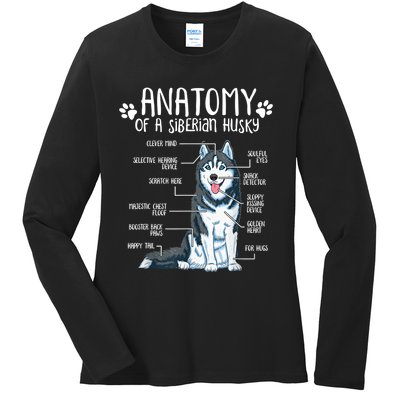 Funny Anatomy Siberian Husky Dog Lover TShirt Ladies Long Sleeve Shirt