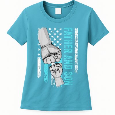 Father And Son American Flag Matching Fathers Day Father Son Womens T-Shirt