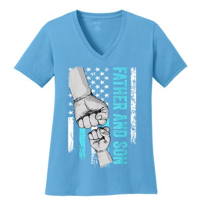 Father And Son American Flag Matching Fathers Day Father Son Women's V-Neck T-Shirt