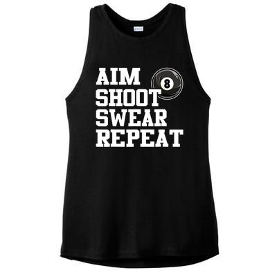 Funny Aim Shoot Swear Repeat 8 Ball Pool Billiards Player Gift Ladies PosiCharge Tri-Blend Wicking Tank