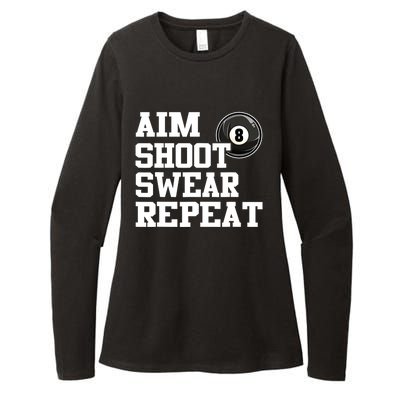 Funny Aim Shoot Swear Repeat 8 Ball Pool Billiards Player Gift Womens CVC Long Sleeve Shirt