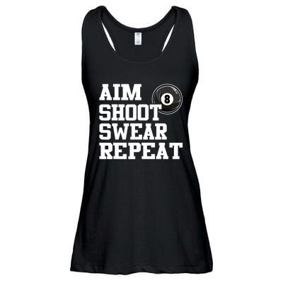 Funny Aim Shoot Swear Repeat 8 Ball Pool Billiards Player Gift Ladies Essential Flowy Tank