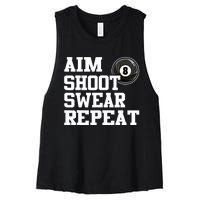 Funny Aim Shoot Swear Repeat 8 Ball Pool Billiards Player Gift Women's Racerback Cropped Tank