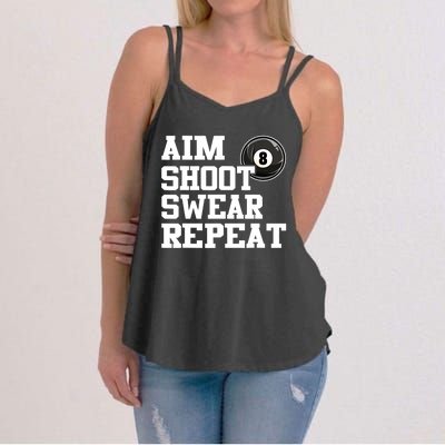 Funny Aim Shoot Swear Repeat 8 Ball Pool Billiards Player Gift Women's Strappy Tank