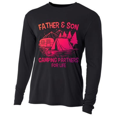 Father And Son Camping Partners For Life Gift Cooling Performance Long Sleeve Crew