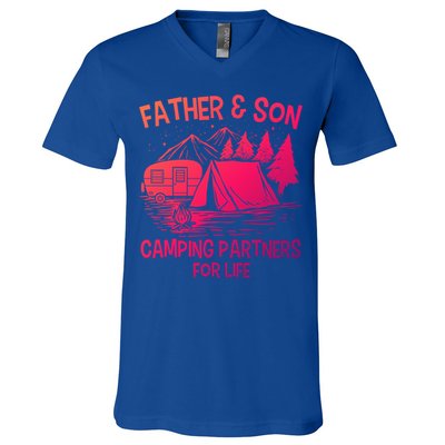 Father And Son Camping Partners For Life Gift V-Neck T-Shirt