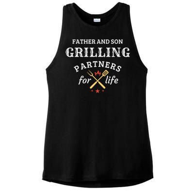 Father And Son Grilling Partners For Life Dad And Son Bbq Gift Ladies PosiCharge Tri-Blend Wicking Tank