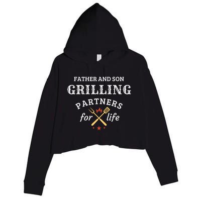 Father And Son Grilling Partners For Life Dad And Son Bbq Gift Crop Fleece Hoodie