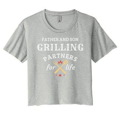 Father And Son Grilling Partners For Life Dad And Son Bbq Gift Women's Crop Top Tee