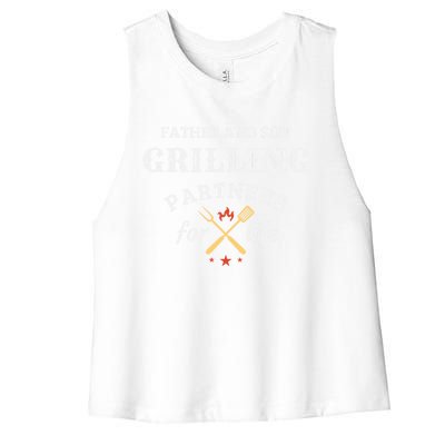 Father And Son Grilling Partners For Life Dad And Son Bbq Gift Women's Racerback Cropped Tank