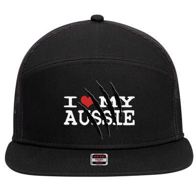 Funny Australian Shepherd I Love My Aussie Funny Aussie 7 Panel Mesh Trucker Snapback Hat